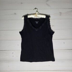 Women's black lace trim cami tank top cotton Y2k Style.